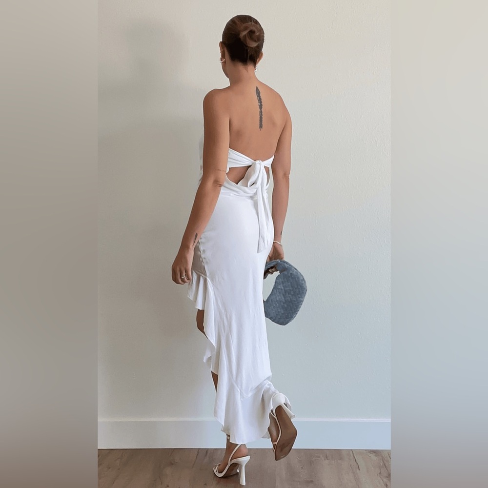 White Strapless High-Low Ruffle Cocktail Dress - Picture 3 of 7